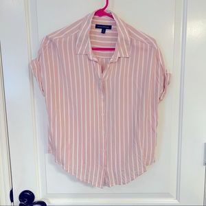 Banana Republic Pink White Striped Short Sleeved Button Down Blouse - Medium